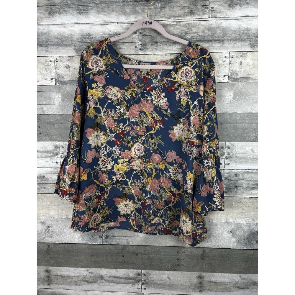 Como Vintage Women's XL Long Sleeve Floral V Neck Blouse